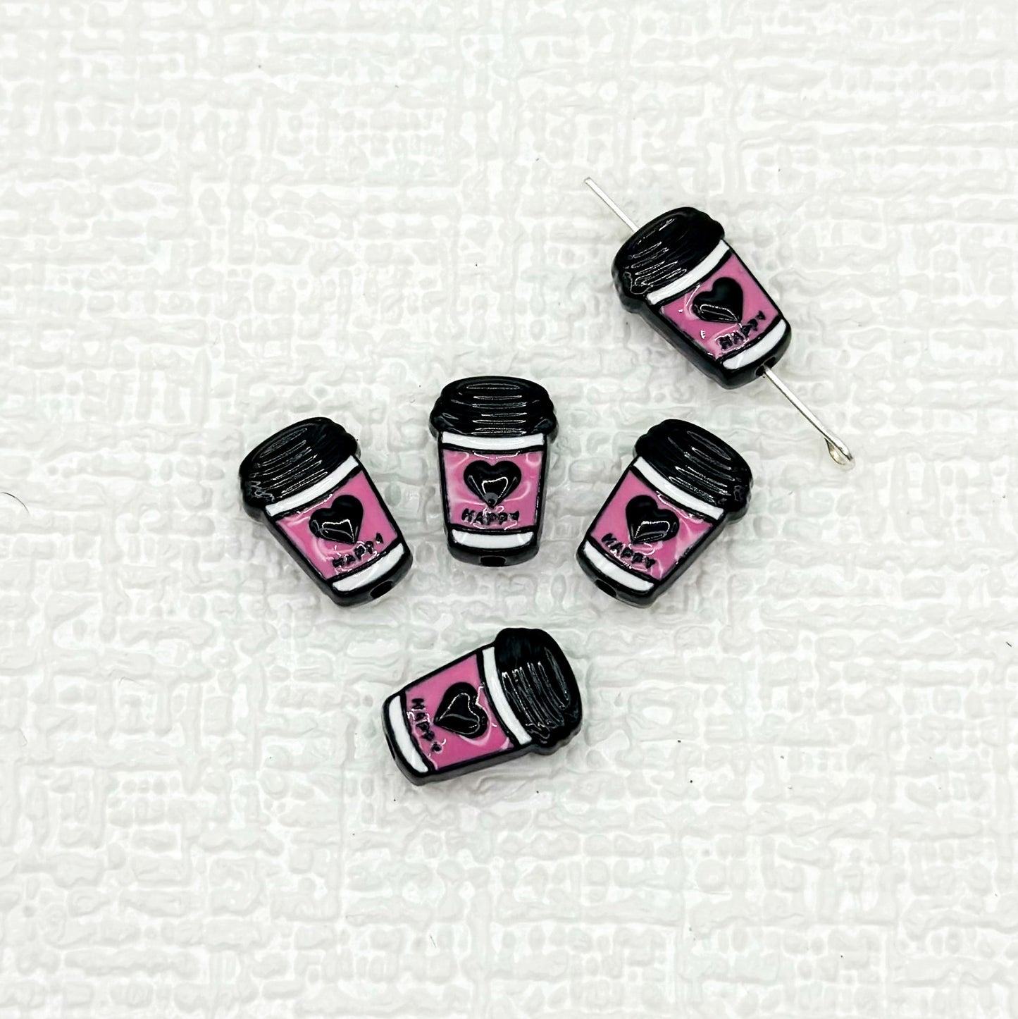 Baking Painted Metal Beads 14mm Milk Tea Mini Cup Design 10pcs 16
