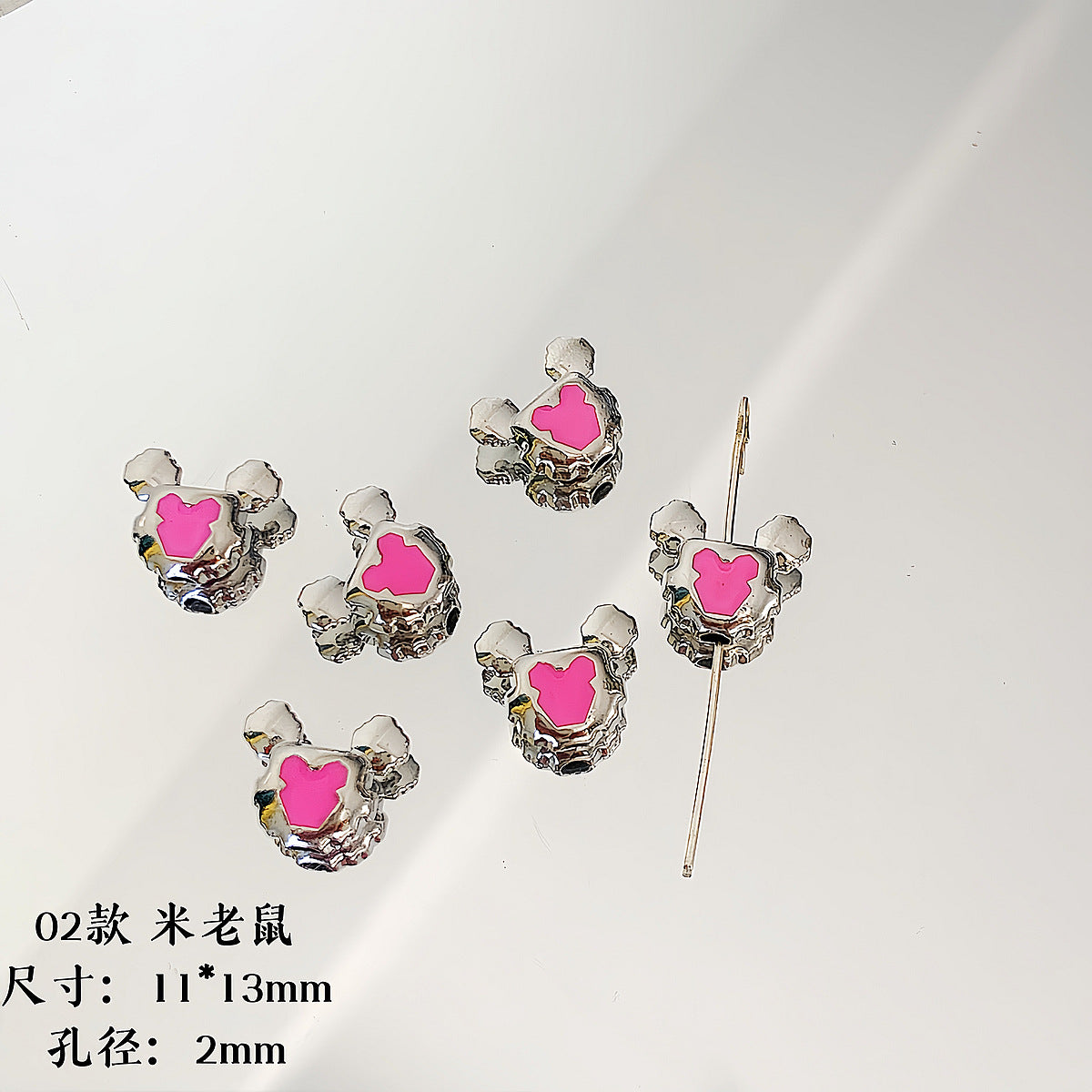 Cartoon Metal Beads Silver Pink Tone Playful Enamel 10pcs 4