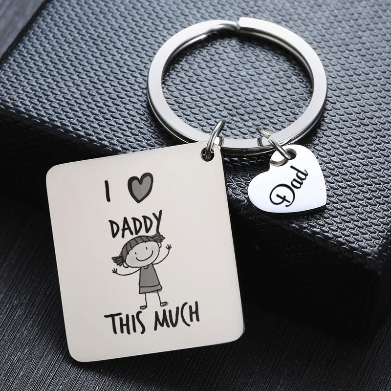 Father's Day Gift Stainless Steel Engraved Heart Charm Keychain 2