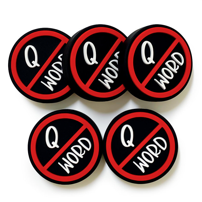 Silicone Focal Beads Q Word Bold Black and Red Circle Badge 20pcs 3