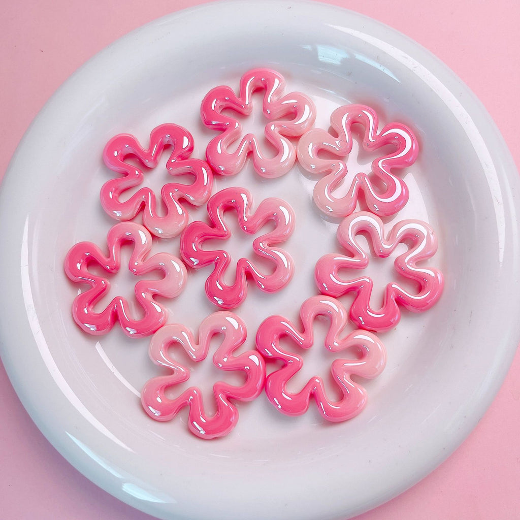 Gradient Hollow Flower Acrylic Beads 32mm Cream Two-Color 5pcs 2