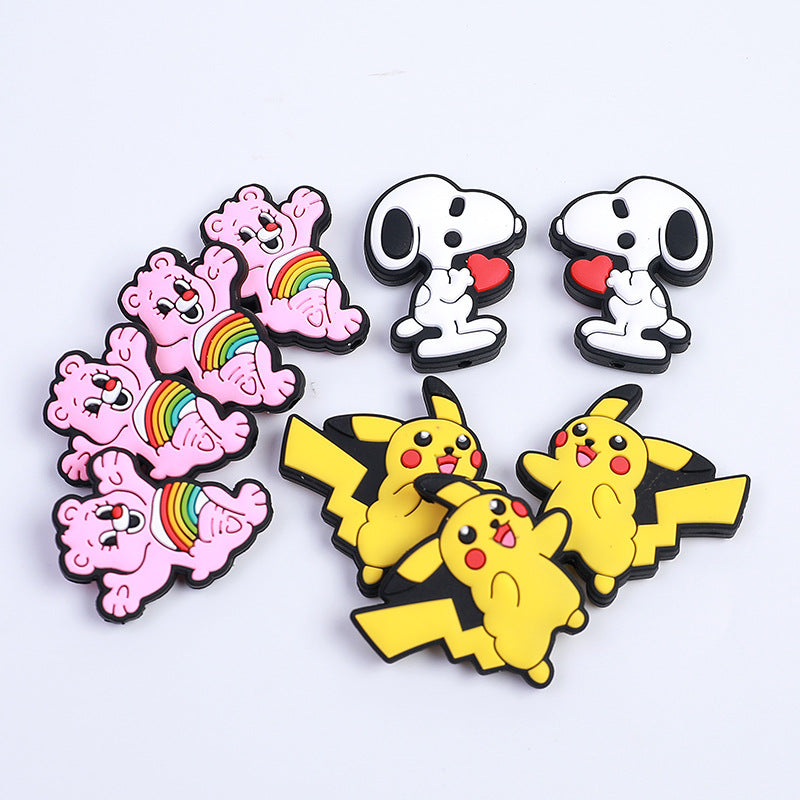 Silicone Focal Beads Snoopy Pokemon Holding Heart Elements 10pcs 2