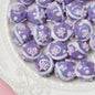 Painted Flower Acrylic Beads 16mm Round 14x18mm Square Purple Hand Painted 1pc 4