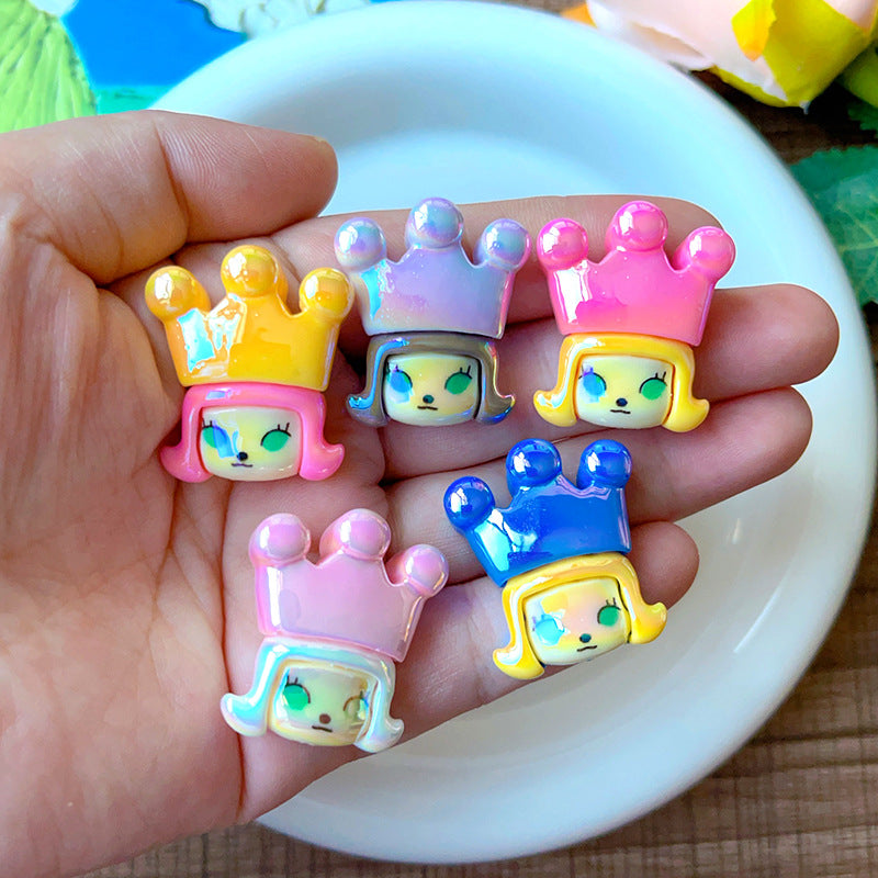 Plating Pop Mart Molly Wearing Crown Acrylic Beads 24mm 10pcs 6