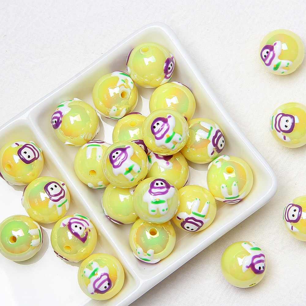 Hand-Painted Halloween Pumpkin Ghost Acrylic Beads 16mm 8