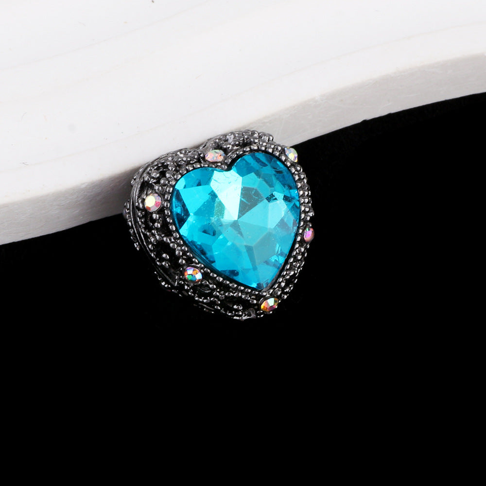 Double-Sided Heart Rhinestone Beads 22mm Alloy Encrusted 10pcs 34