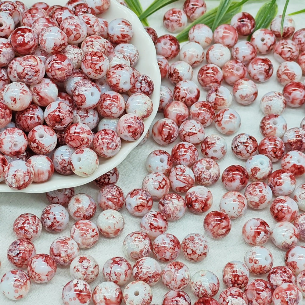 Antique Imitation Ceramic Splash Ink Round Glass Beads 10mm 100pcs 12