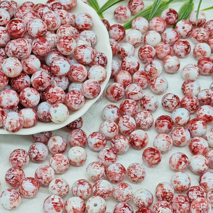 Antique Imitation Ceramic Splash Ink Round Glass Beads 10mm 100pcs 12