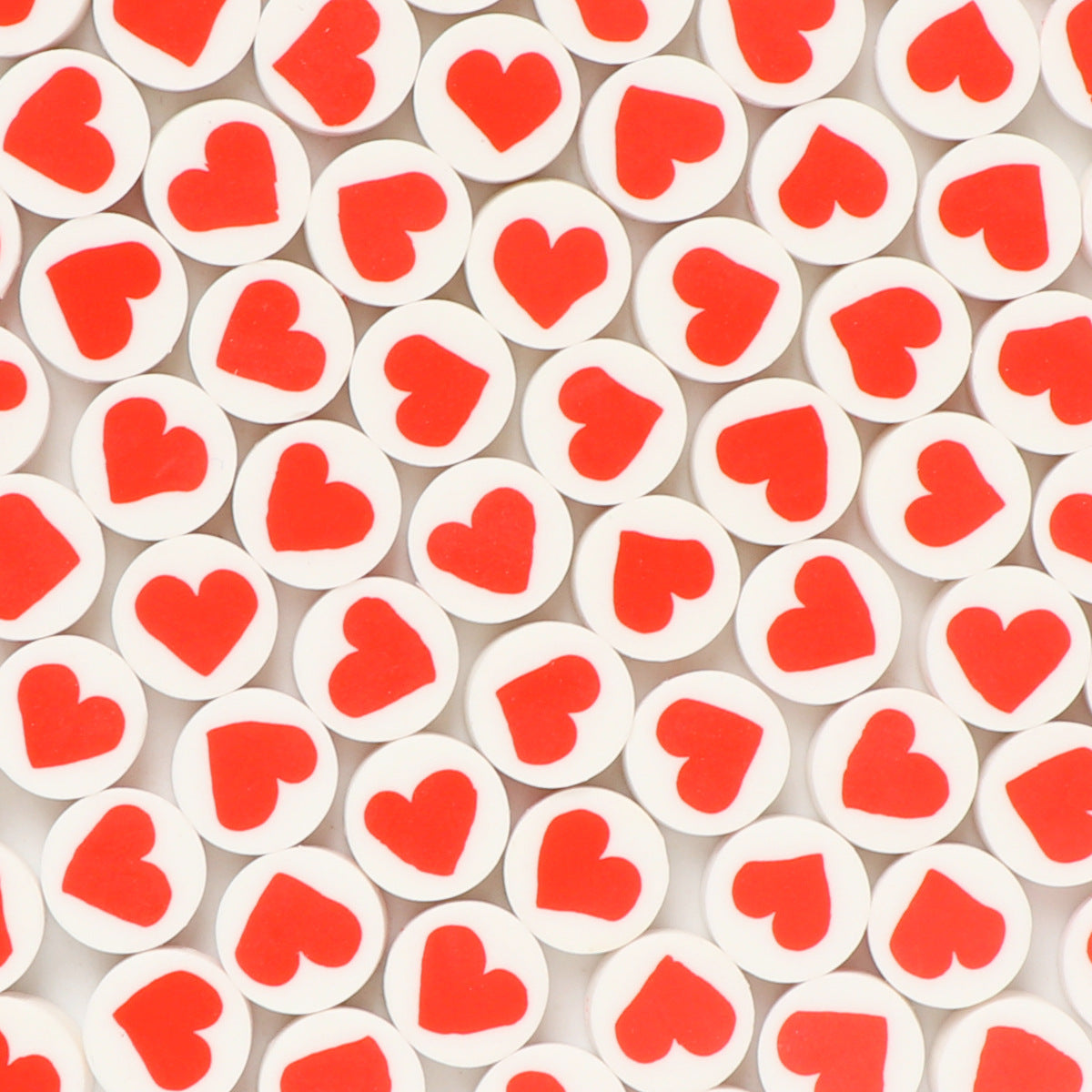 Flat Round Clay Beads 10mm Red Heart Pattern Polymer 100pcs