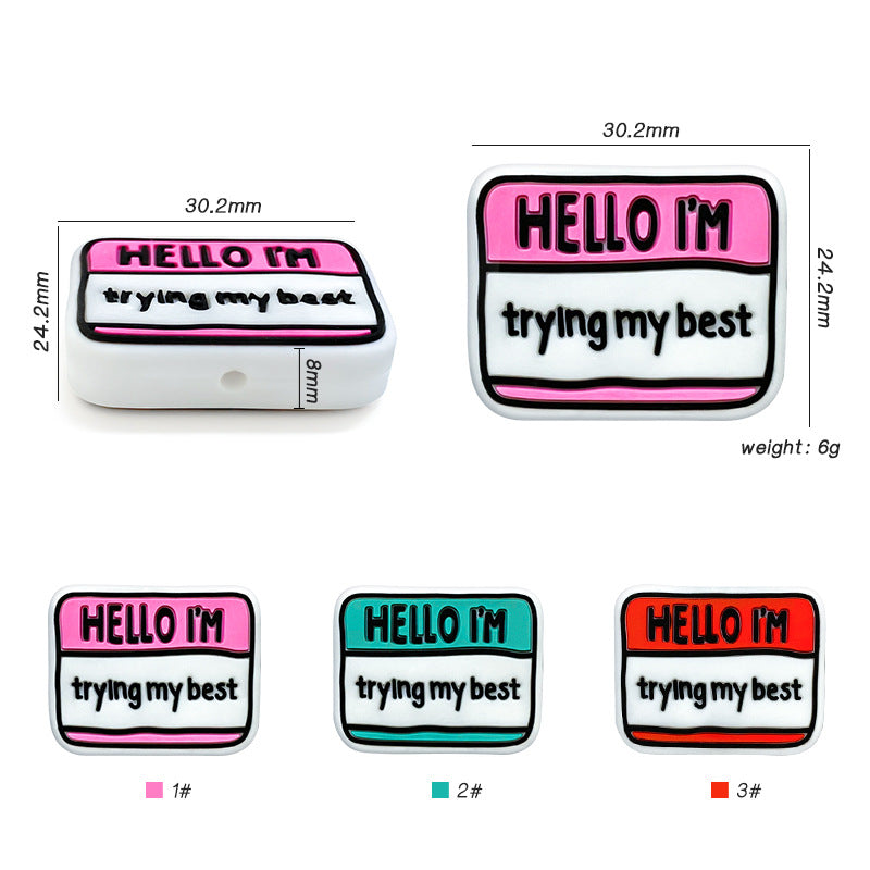 Silicone Focal Beads Motivational Hello I Trying My Best Tag 20pcs 2