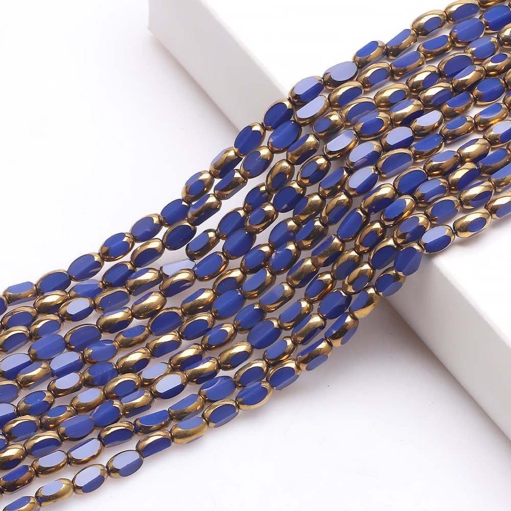 Gilded Oval Seed Glass Beads 4x6mm Plated Gold Frame 96pcs 23