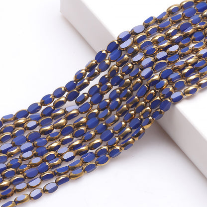 Gilded Oval Seed Glass Beads 4x6mm Plated Gold Frame 96pcs 23