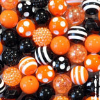 Bubblegum Beads 20mm Black Orange White Pattern Chunky Mix 50pcs 3