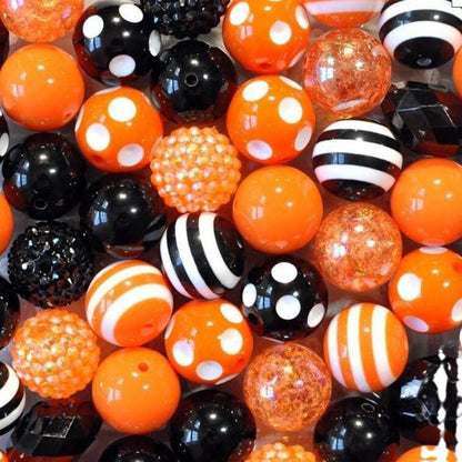 Bubblegum Beads 20mm Black Orange White Pattern Chunky Mix 50pcs 3