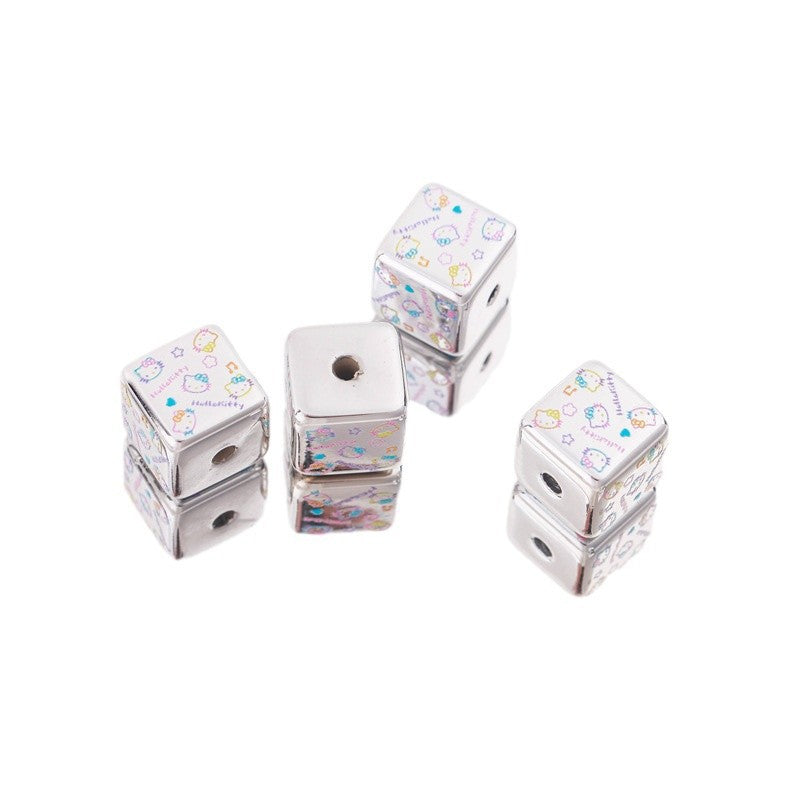 Silver Hello Kitty Printed Acrylic Square Beads 15mm 10pcs 5