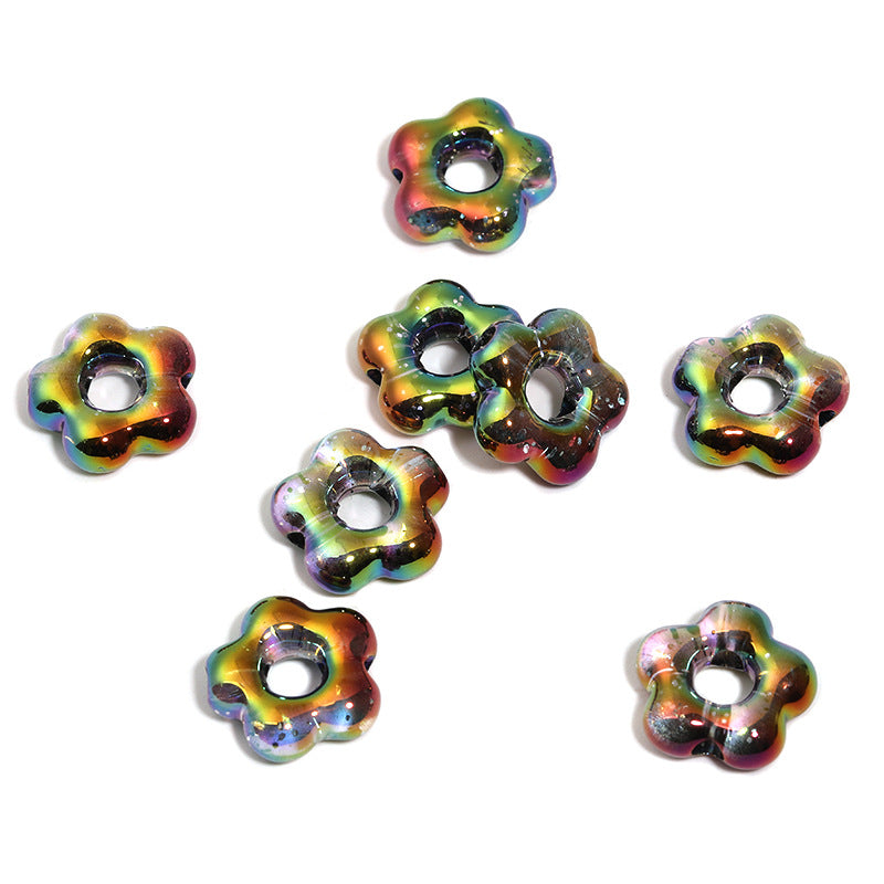 Plating Hollow Glitter Five Petal Flower Acrylic Beads 19mm 50pcs 10