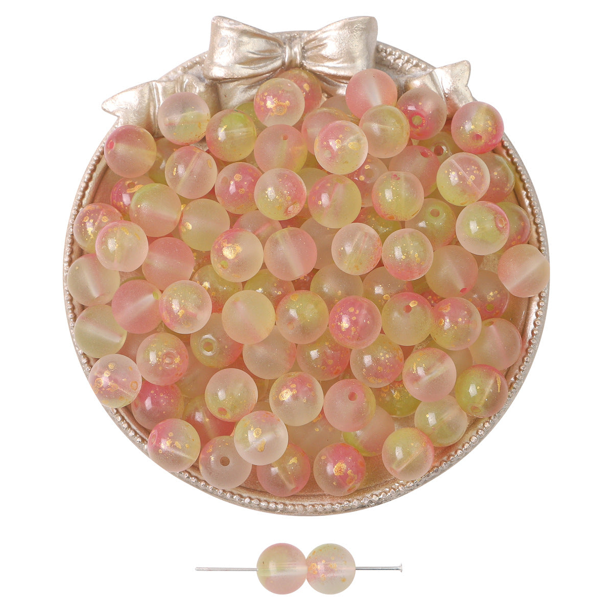 Gradient Frosted Round Glass Beads 8mm Matte Finish Gold Flecks 50pcs 26