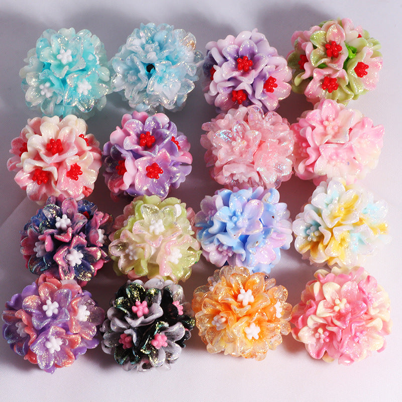 Floral Bubblegum Beads 25mm Dual Color Five-petal Flower Cluster 5pcs 6