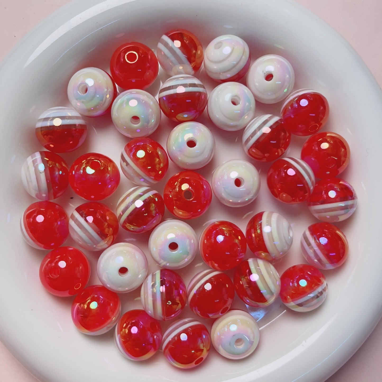 UV Plating Colorful Lollipop Striped Resin Beads 16mm 10pcs 12