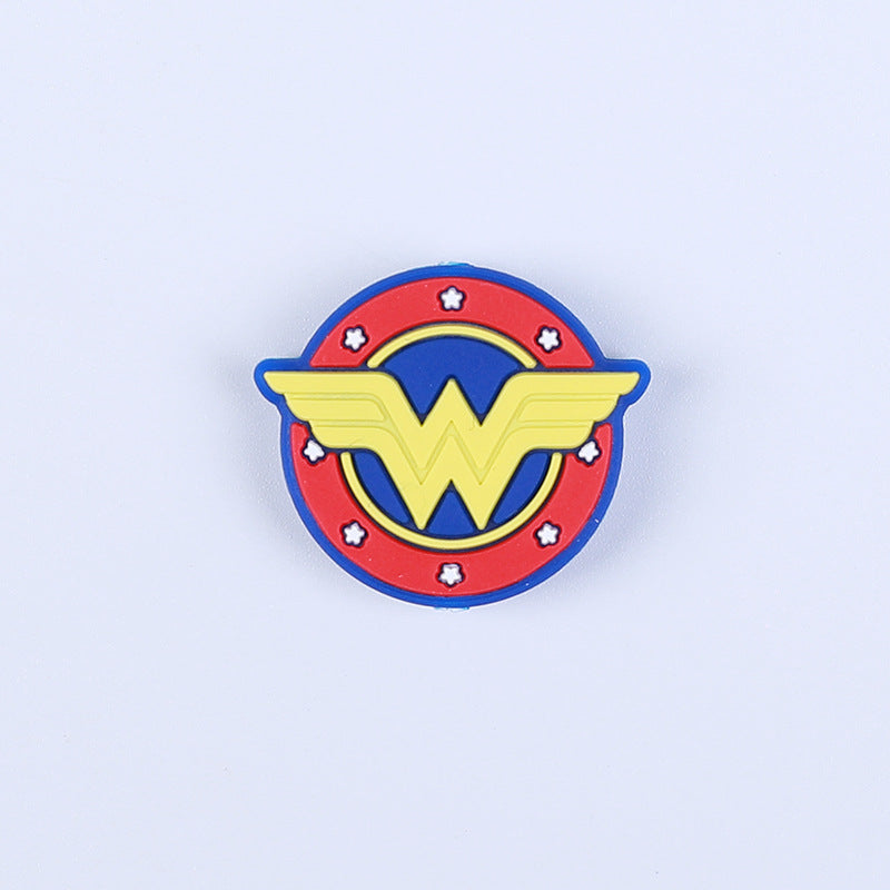 Silicone Focal Beads Wonder Woman Circle Badge W Emblem 20pcs