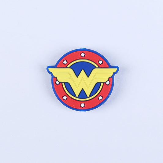 Silicone Focal Beads Wonder Woman Circle Badge W Emblem 20pcs