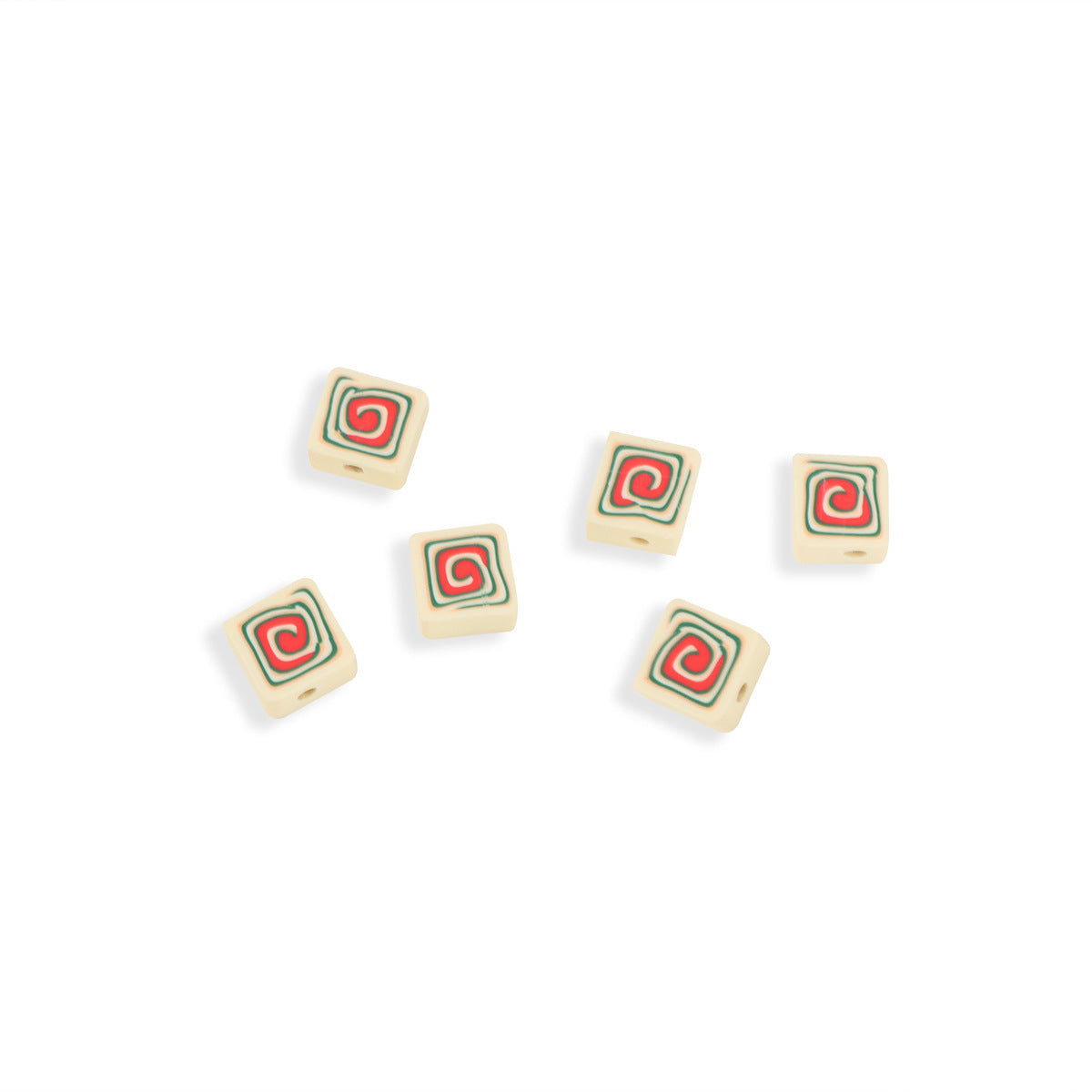 Square Clay Beads 9mm Spiral Pattern Coral Red Teal 100pcs 5