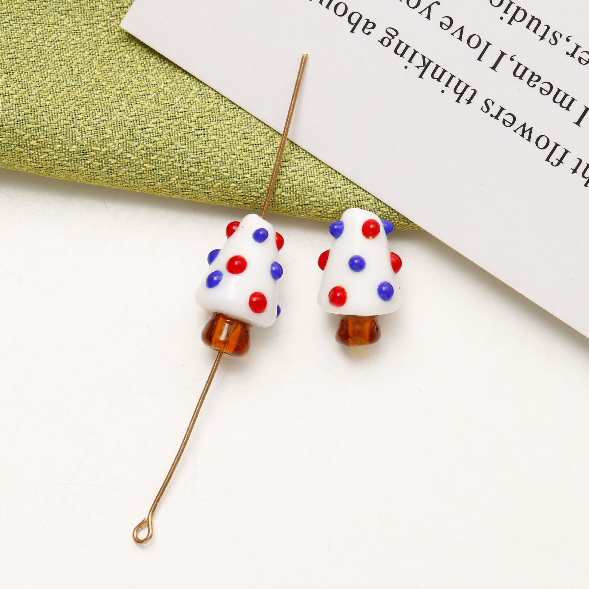 Hand Painted Polka Dot Christmas Tree Lampwork Glass Beads 19mm 4pcs 9