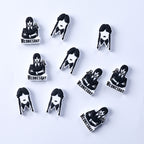 Silicone Focal Beads Wednesday Girl Bold Black and White 20pcs 2