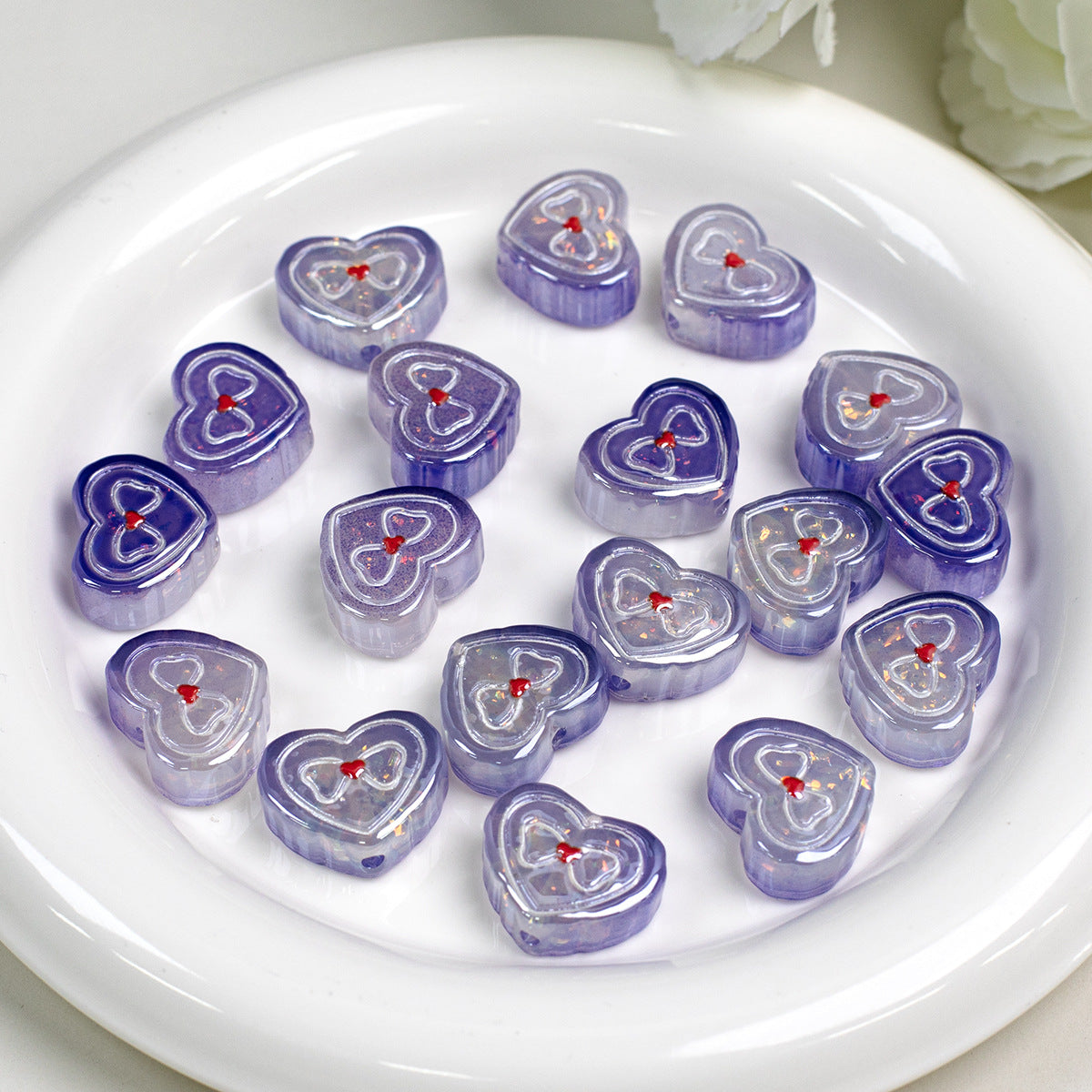 Bow Pattern Heart Resin Beads 20mm Colorful Mixed 10pcs 13