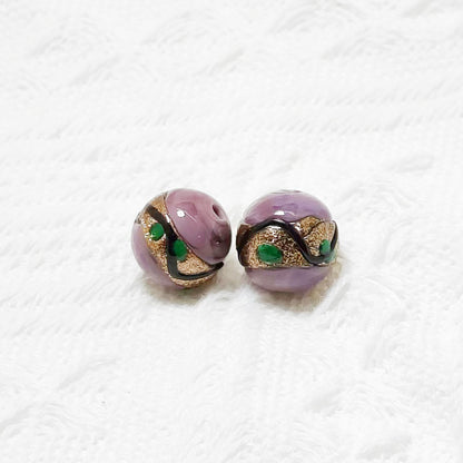 Lampwork Glass Beads Round 12mm Vintage Wavy Line Gold Foil 10pcs 11