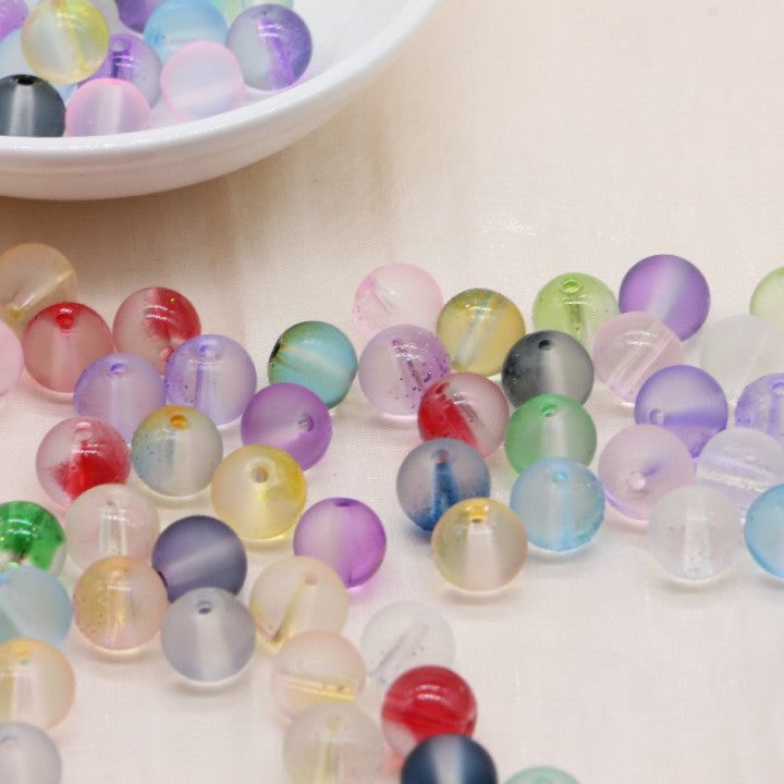 Frosted Glass Beads 8mm Soft Translucent Pastel Colors 50pcs