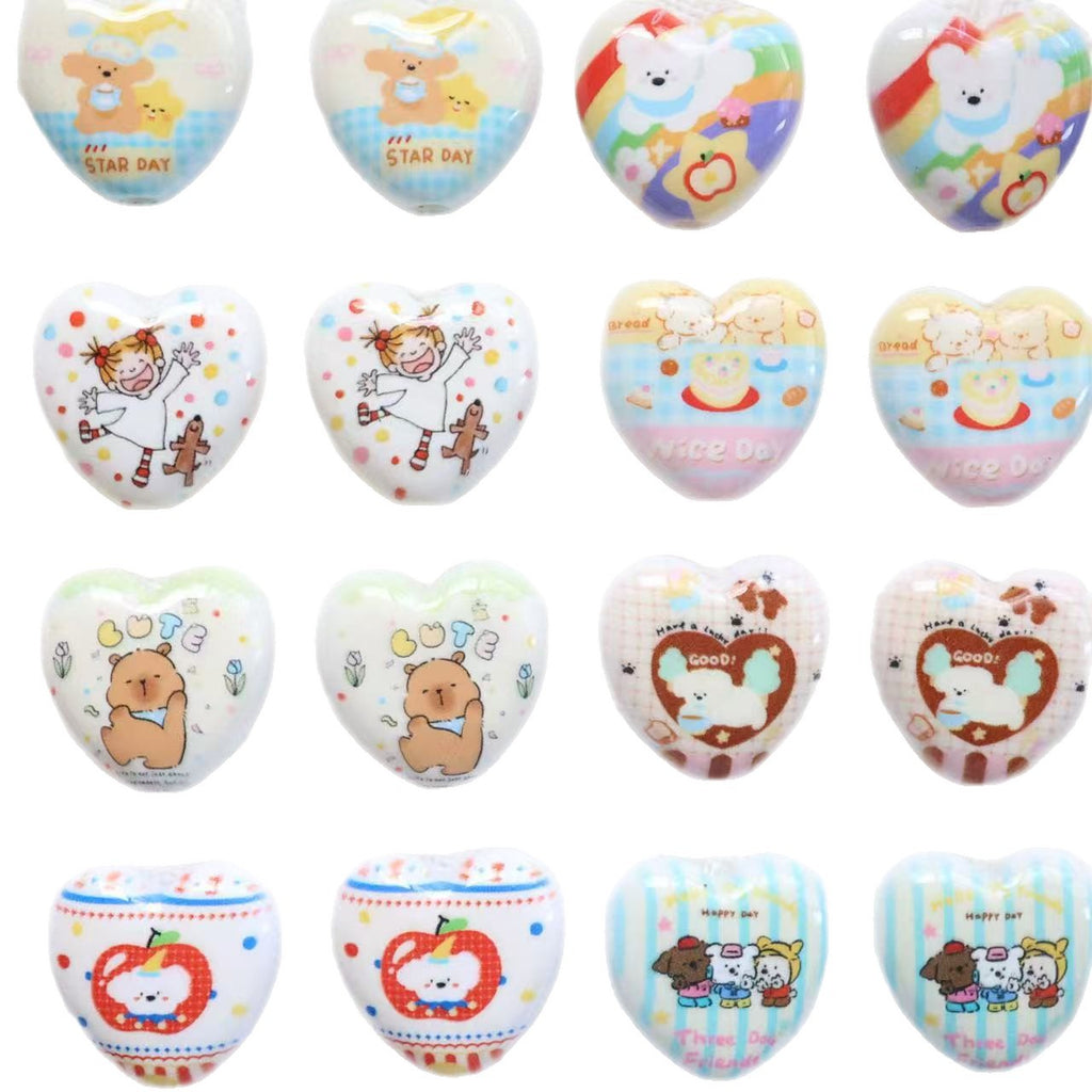 Cheerful Animal Printed Heart Acrylic Beads 25mm 20pcs 5