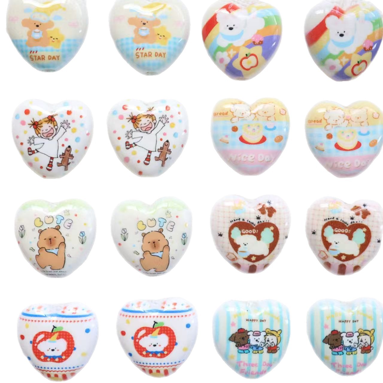 Cheerful Animal Printed Heart Acrylic Beads 25mm 20pcs 5