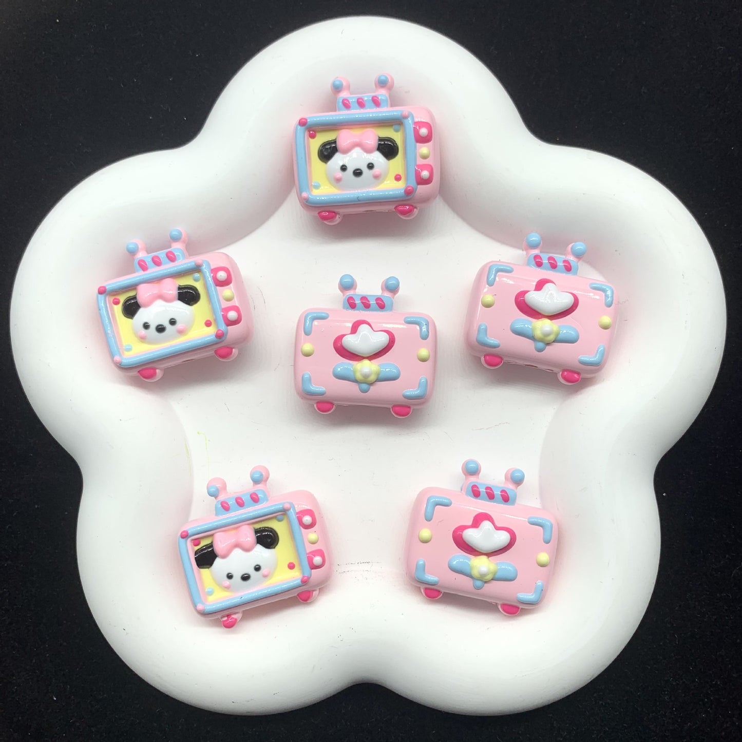Hand Painted TV Enamel Acrylic Beads 30mm Colorful Animal Faces 4pcs 8