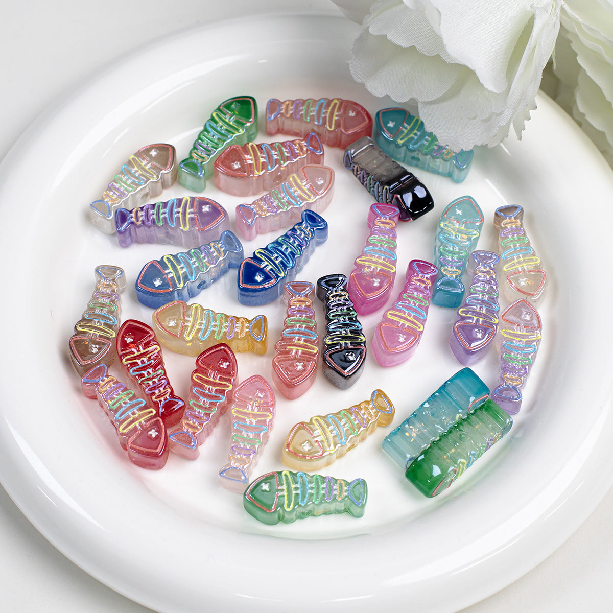 Plating Colorful Fish Bone Resin Beads 24mm 10pcs 4