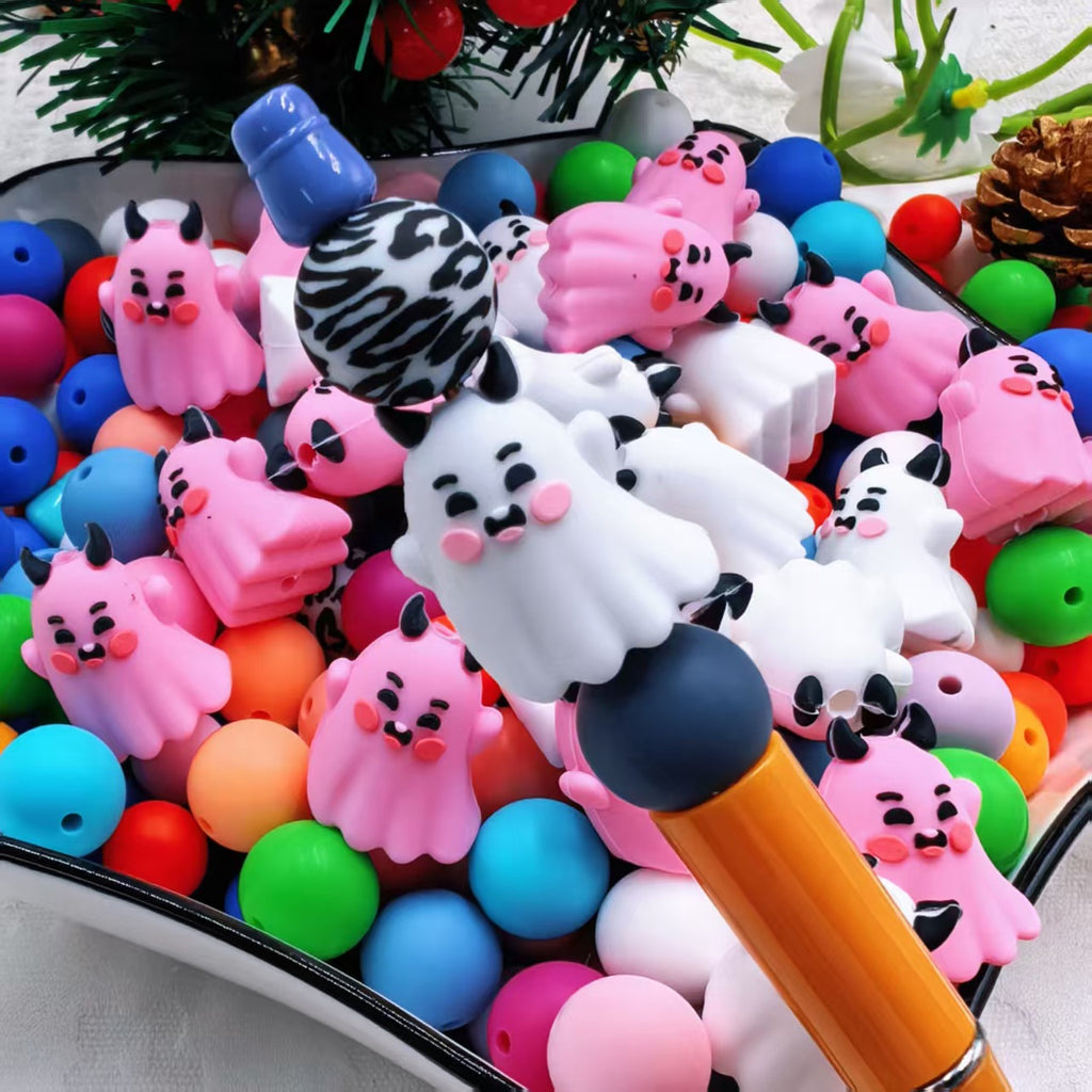Silicone 3D Focal Beads Ghost Expression Blushing Cheeks Horns 20pcs 6