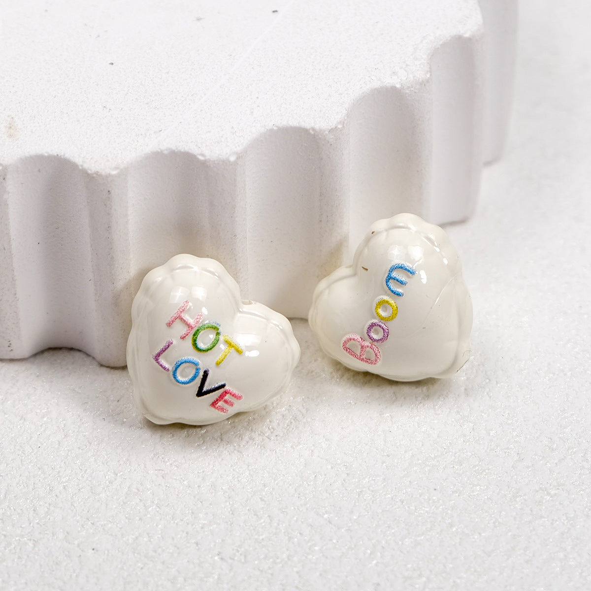 Balloon Heart Acrylic Beads 19mm Glossy Colorful Lettering 10pcs 8