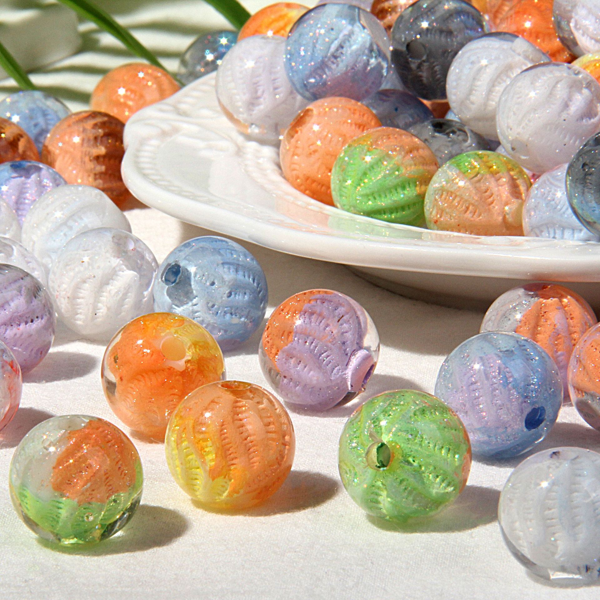 Premium Painted Acrylic Beads 14mm Brushwork Multi Color 5pcs 3