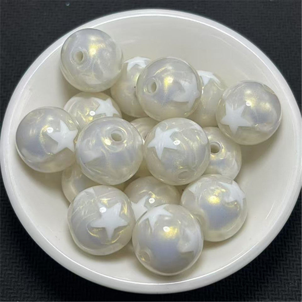Gilded Silk Texture Star Pattern Acrylic Beads 16mm Mixed Colors 100pcs 6