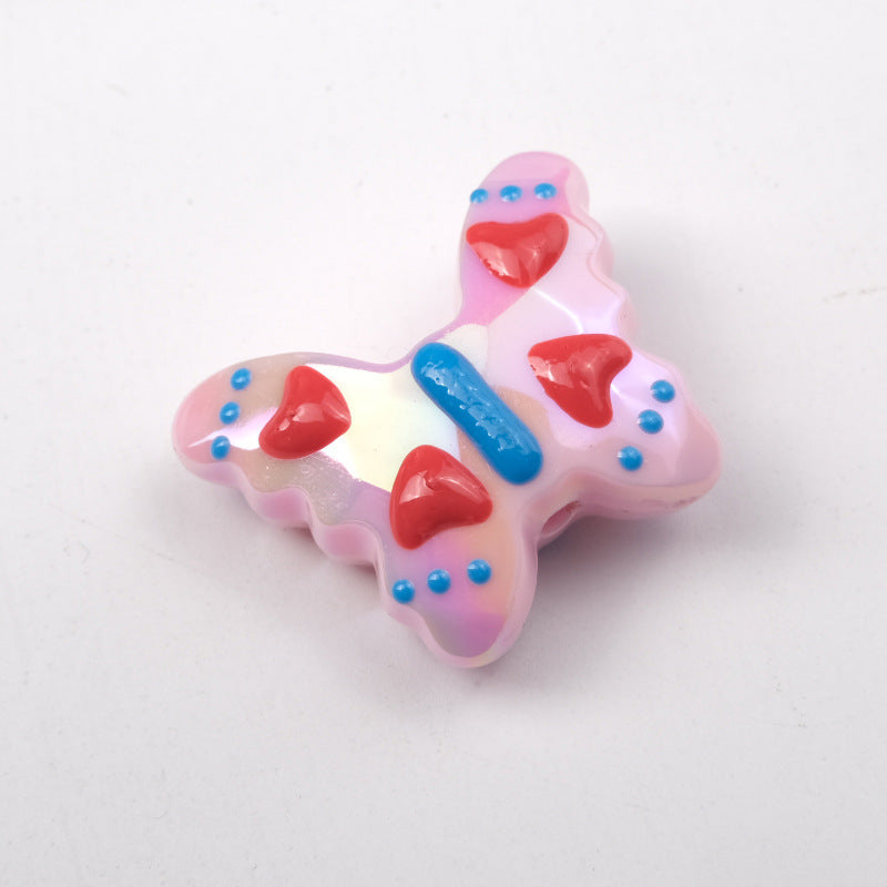 Colorful Plating Butterfly Acrylic Beads 29mm Mixed Smooth Faceted 10pcs 4