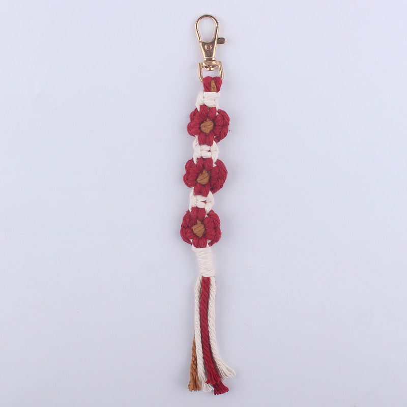 Handmade Woven Flower Keychain Cotton Polyester Gold Clasp 12