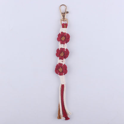 Handmade Woven Flower Keychain Cotton Polyester Gold Clasp 12