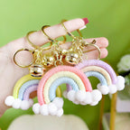 Cotton Crochet Rainbow Keychain Pastel Colors with Pom Poms 3