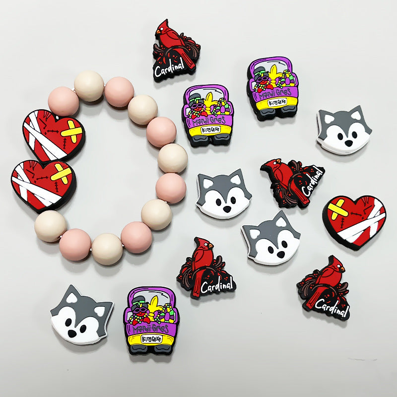 Silicone Focal Beads Cartoon Animals Red Cardinal Husky 20pcs 4