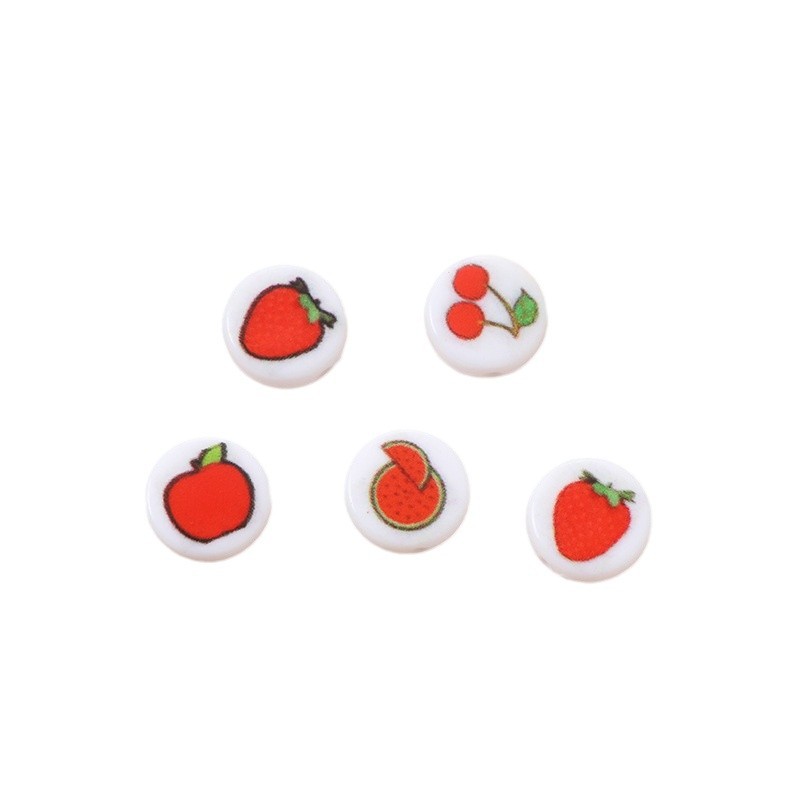 Fruit Series Printed Acrylic Flat Beads 11mm Cherry Design 100pcs 4