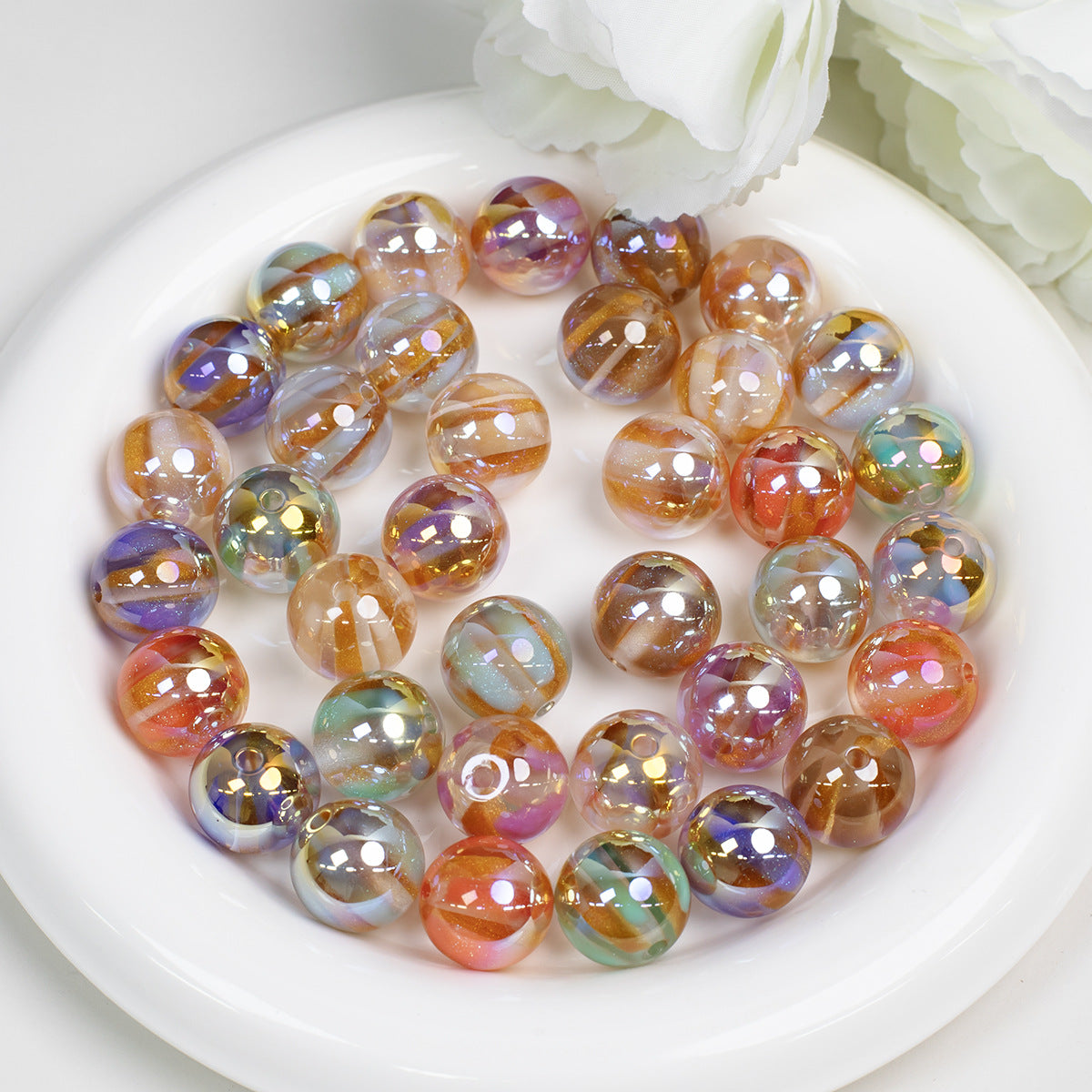 Gild Striped Resin Beads 16mm Round Multicolor 10pcs 6