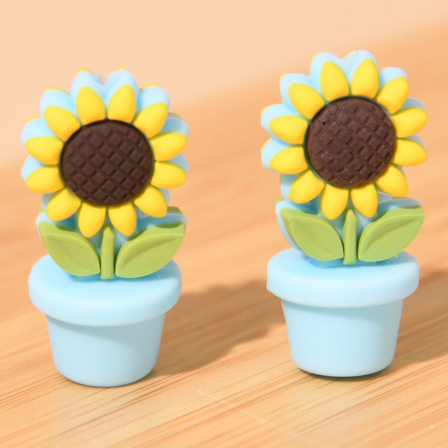 Silicone Focal Beads Sunflower Flowerpot Brown Pot Yellow Flower 20pcs 9