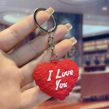 PVC Heart Keychain Large Red Love Rose Texture 9