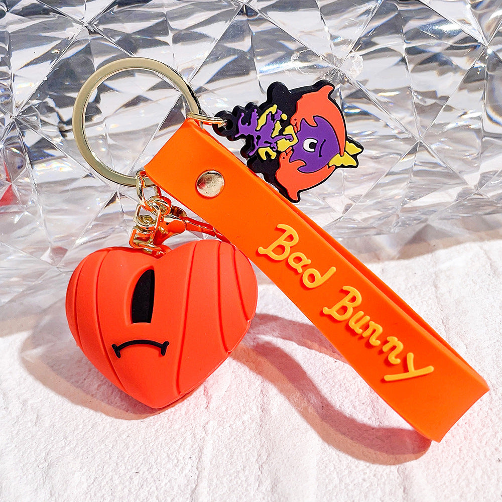 Soft Rubber Bad Bunny Keychain Colorful Heart Character Charm 7
