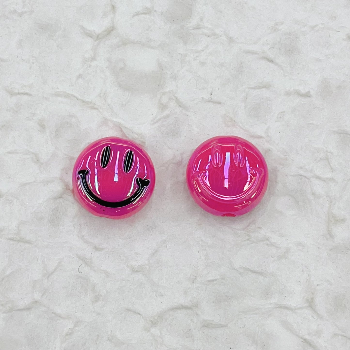 UV Plating Flat Round Acrylic Beads 15mm Glossy Smiley Face 1pc 13
